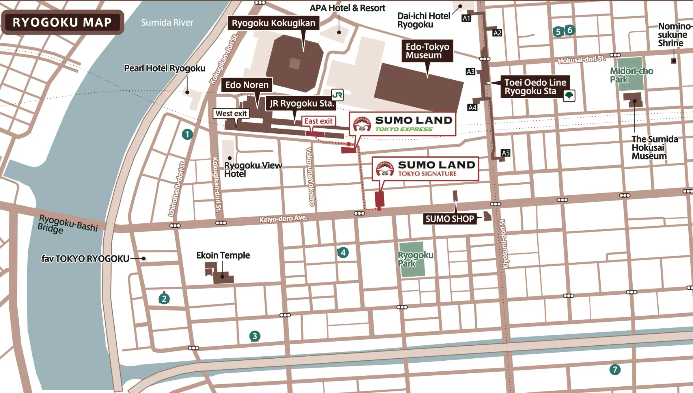 Map of Ryogoku and nearby attractions