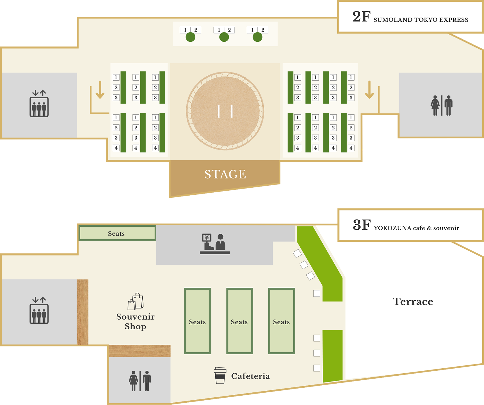 SUMOLAND TOKYO EXPRESS floor map — 2F and 3F